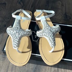 Boston Proper MIA Crystal Bead Embellished White Sandals 7.5